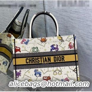 Good Product Dior Medium Book Tote Bag in White Pixel Zodiac Embroidery M941 2022