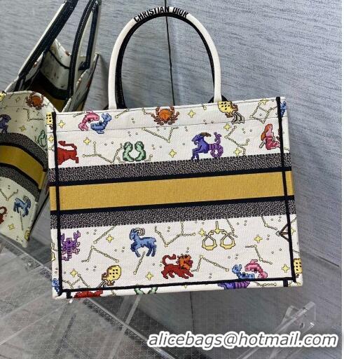 Good Product Dior Medium Book Tote Bag in White Pixel Zodiac Embroidery M941 2022