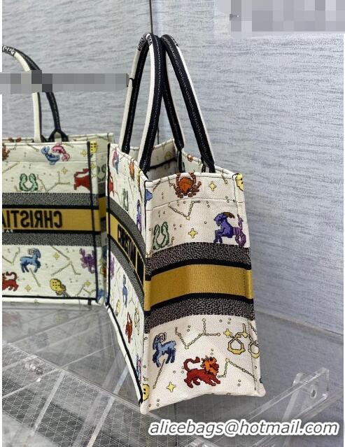 Good Product Dior Medium Book Tote Bag in White Pixel Zodiac Embroidery M941 2022