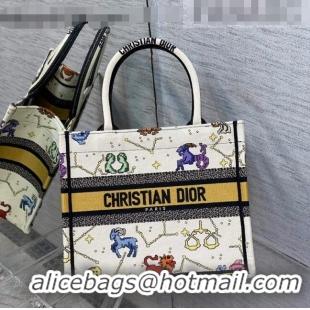 Shop Grade Dior Small Book Tote Bag in White Pixel Zodiac Embroidery M941 2022