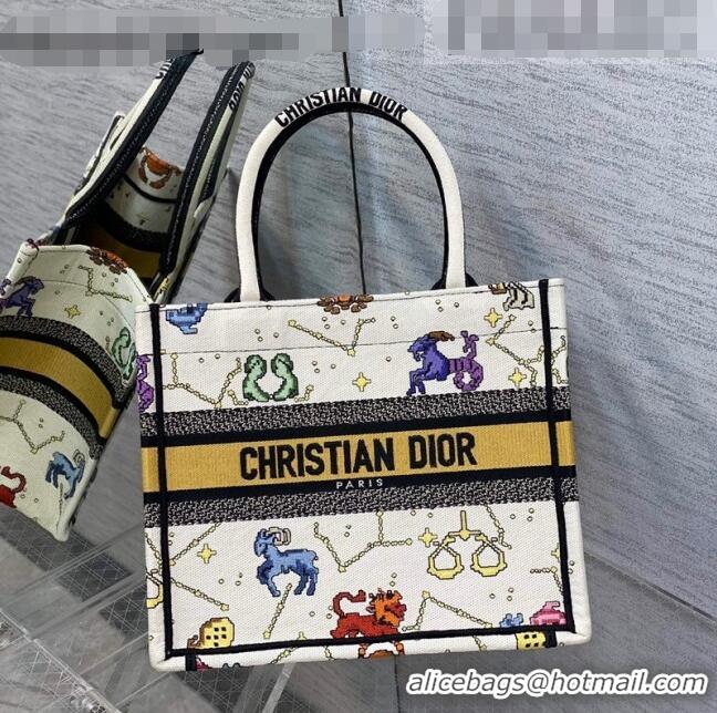 Shop Grade Dior Small Book Tote Bag in White Pixel Zodiac Embroidery M941 2022