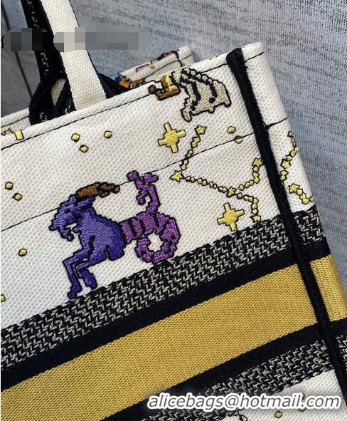 Shop Grade Dior Small Book Tote Bag in White Pixel Zodiac Embroidery M941 2022