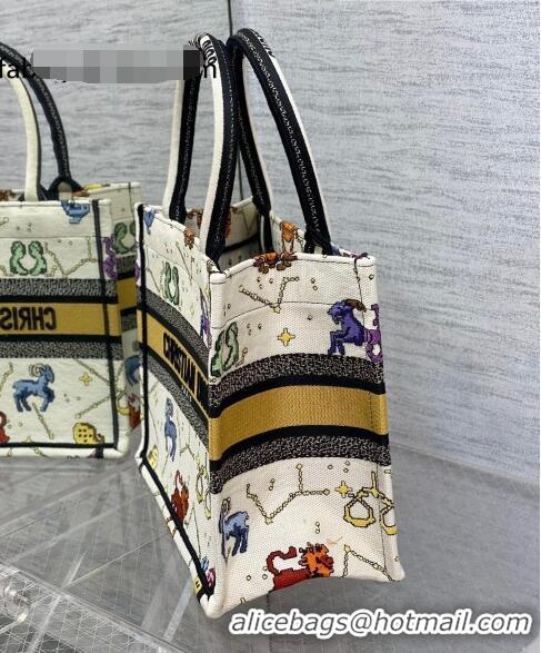 Shop Grade Dior Small Book Tote Bag in White Pixel Zodiac Embroidery M941 2022