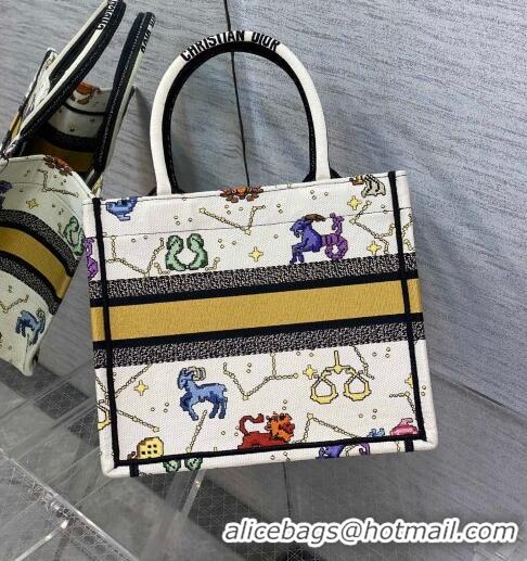 Shop Grade Dior Small Book Tote Bag in White Pixel Zodiac Embroidery M941 2022