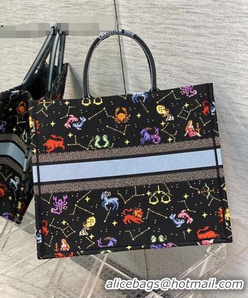 Super Quality Dior Large Book Tote Bag in Black Pixel Zodiac Embroidery M941 2022