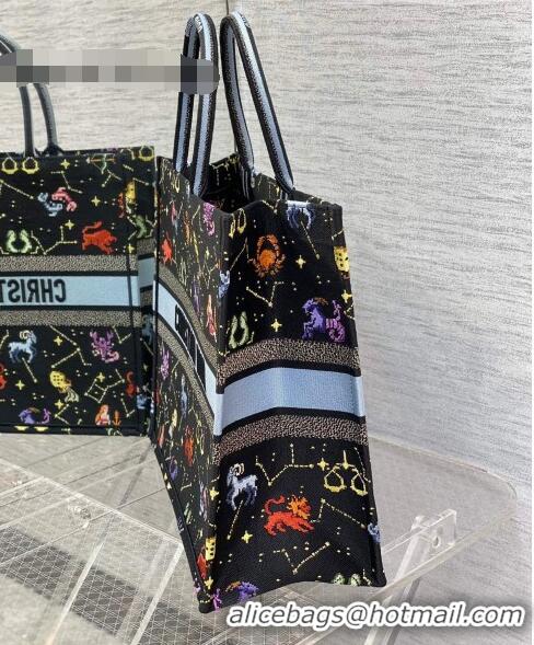 Super Quality Dior Large Book Tote Bag in Black Pixel Zodiac Embroidery M941 2022