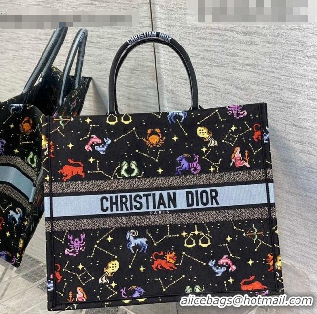 Super Quality Dior Large Book Tote Bag in Black Pixel Zodiac Embroidery M941 2022