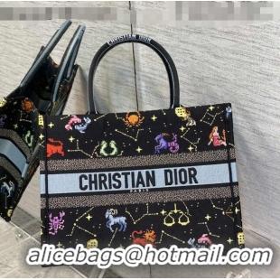 Modern Classic Dior Medium Book Tote Bag in Black Pixel Zodiac Embroidery M941 2022