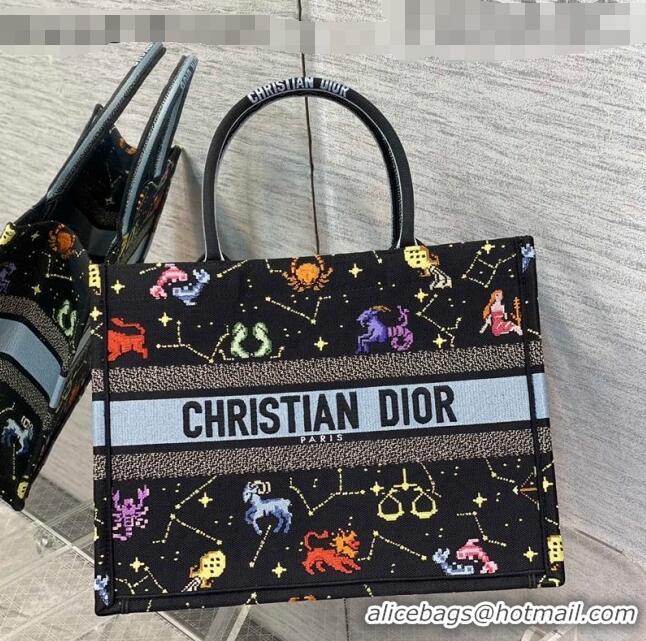 Modern Classic Dior Medium Book Tote Bag in Black Pixel Zodiac Embroidery M941 2022