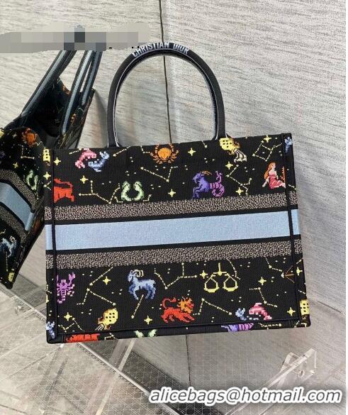 Modern Classic Dior Medium Book Tote Bag in Black Pixel Zodiac Embroidery M941 2022