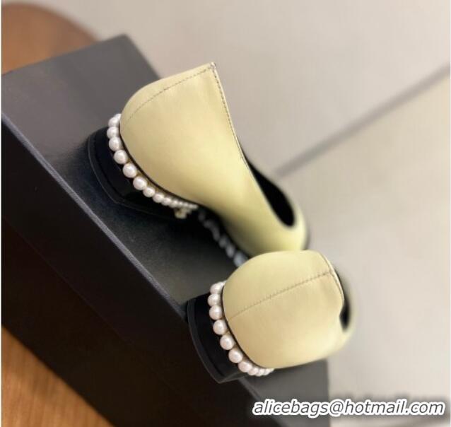 Low Cost Chanel Pearl Ballerinas Yellow 080898