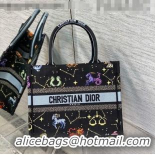 Affordable Price Dior Small Book Tote Bag in Black Pixel Zodiac Embroidery M941 2022