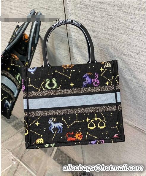 Affordable Price Dior Small Book Tote Bag in Black Pixel Zodiac Embroidery M941 2022