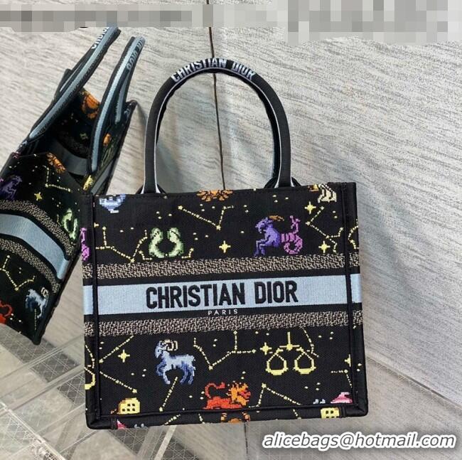 Affordable Price Dior Small Book Tote Bag in Black Pixel Zodiac Embroidery M941 2022