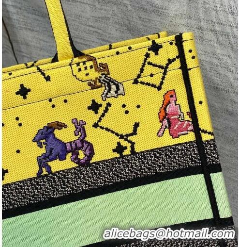 Good Product Dior Medium Book Tote Bag in Yellow Pixel Zodiac Embroidery M941 2022