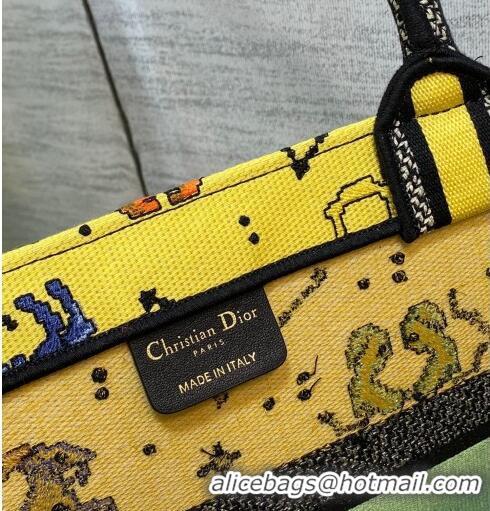 Good Product Dior Medium Book Tote Bag in Yellow Pixel Zodiac Embroidery M941 2022