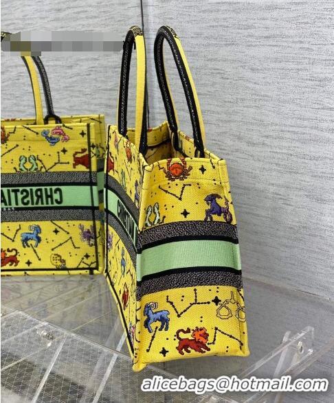 Good Product Dior Medium Book Tote Bag in Yellow Pixel Zodiac Embroidery M941 2022