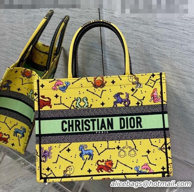 Good Product Dior Medium Book Tote Bag in Yellow Pixel Zodiac Embroidery M941 2022