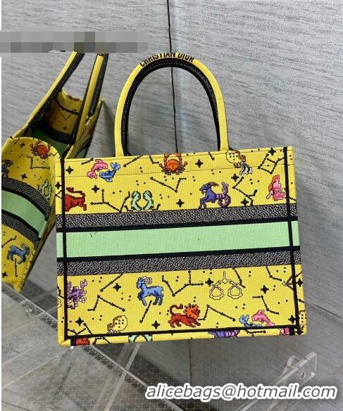 Good Product Dior Medium Book Tote Bag in Yellow Pixel Zodiac Embroidery M941 2022