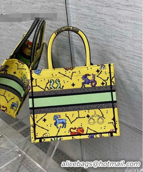 Buy Best Dior Small Book Tote Bag in Yellow Pixel Zodiac Embroidery M941 2022