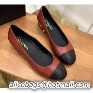 Top Grade Chanel Pearl Ballerinas Burgundy 089102