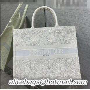 Well Crafted Dior Large Book Tote Bag in White Embroidery with Macrame Effect M941 2022