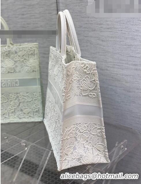 Well Crafted Dior Large Book Tote Bag in White Embroidery with Macrame Effect M941 2022