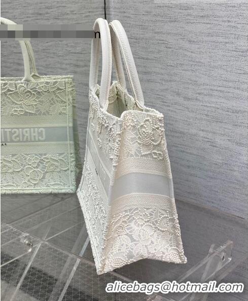 Famous Brand Dior Medium Book Tote Bag in White Embroidery with Macrame Effect M941 2022