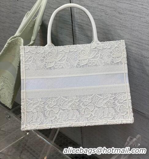 Famous Brand Dior Medium Book Tote Bag in White Embroidery with Macrame Effect M941 2022