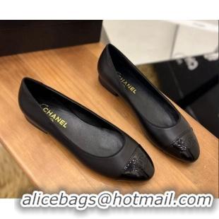 Good Quality Chanel Lambskin and Patent Leather Ballerinas Black 089103