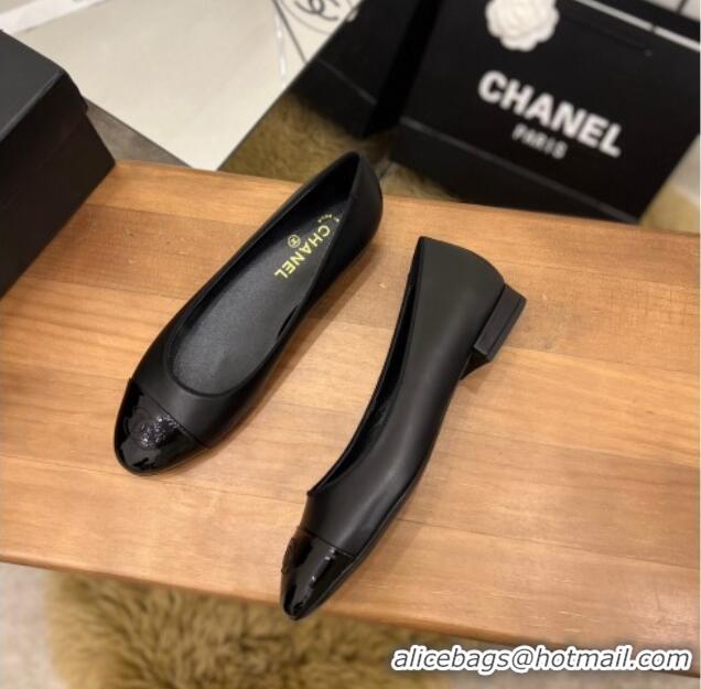 Good Quality Chanel Lambskin and Patent Leather Ballerinas Black 089103