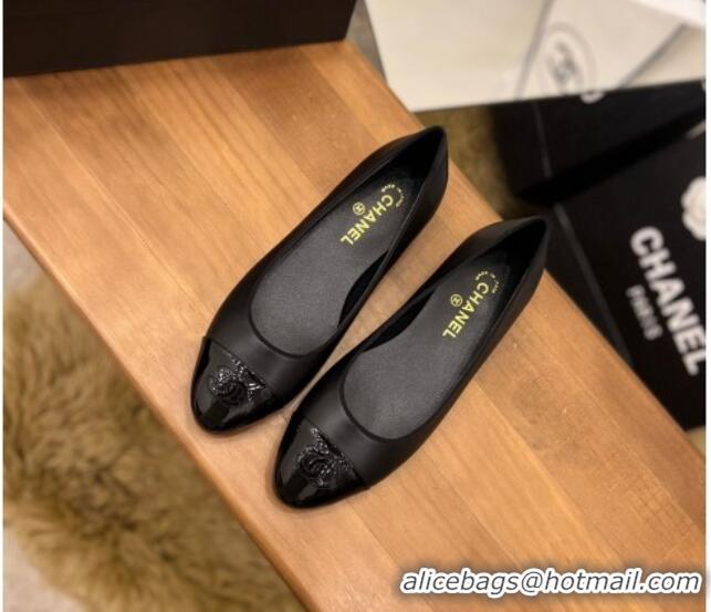 Good Quality Chanel Lambskin and Patent Leather Ballerinas Black 089103