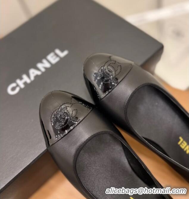 Good Quality Chanel Lambskin and Patent Leather Ballerinas Black 089103