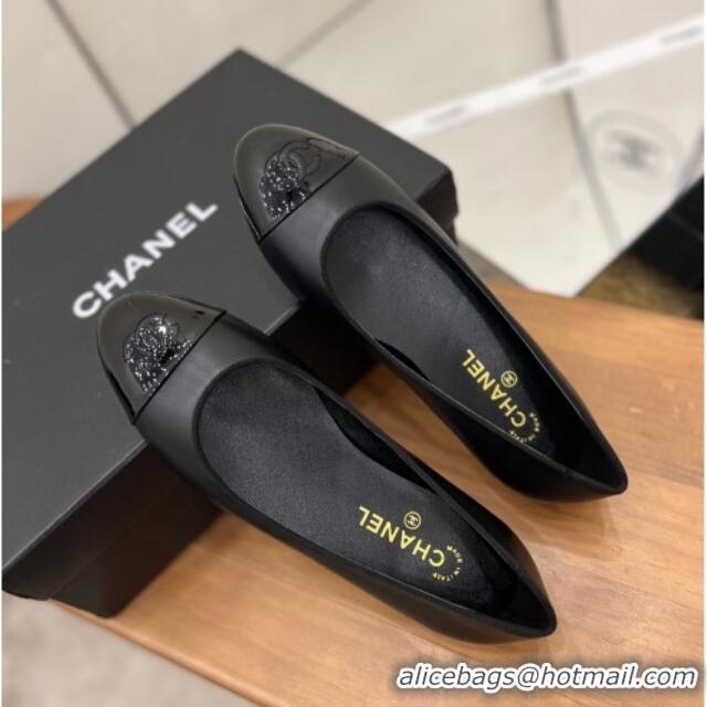 Good Quality Chanel Lambskin and Patent Leather Ballerinas Black 089103