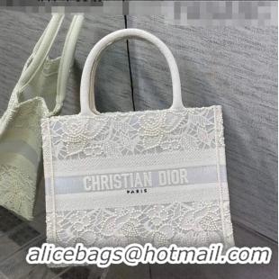 Good Product Dior Small Book Tote Bag in White Embroidery with Macrame Effect M941 2022