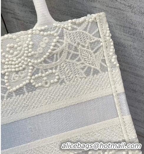 Good Product Dior Small Book Tote Bag in White Embroidery with Macrame Effect M941 2022