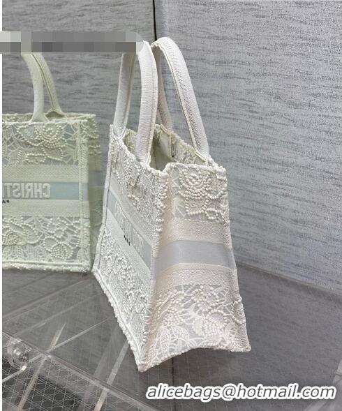 Good Product Dior Small Book Tote Bag in White Embroidery with Macrame Effect M941 2022