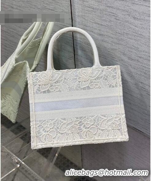 Good Product Dior Small Book Tote Bag in White Embroidery with Macrame Effect M941 2022