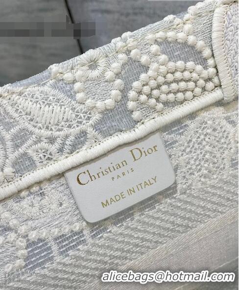 Good Product Dior Small Book Tote Bag in White Embroidery with Macrame Effect M941 2022