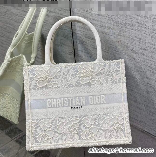 Good Product Dior Small Book Tote Bag in White Embroidery with Macrame Effect M941 2022