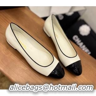 Perfect Chanel Lambskin and Patent Leather Ballerinas White 8089104