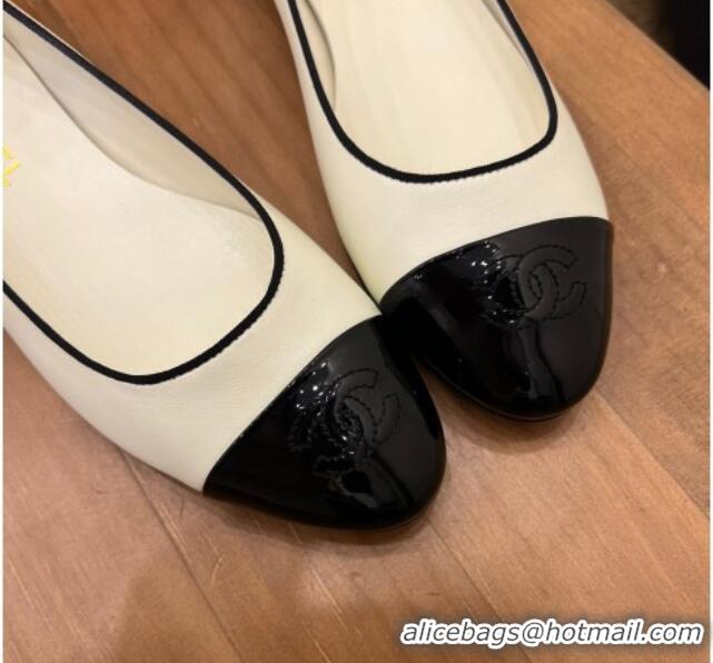 Perfect Chanel Lambskin and Patent Leather Ballerinas White 8089104