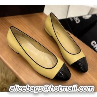 Good Looking Chanel Lambskin and Patent Leather Ballerinas Beige 8089105