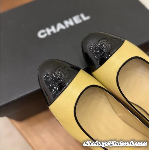 Good Looking Chanel Lambskin and Patent Leather Ballerinas Beige 8089105