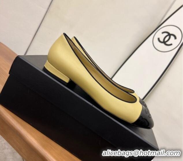 Good Looking Chanel Lambskin and Patent Leather Ballerinas Beige 8089105