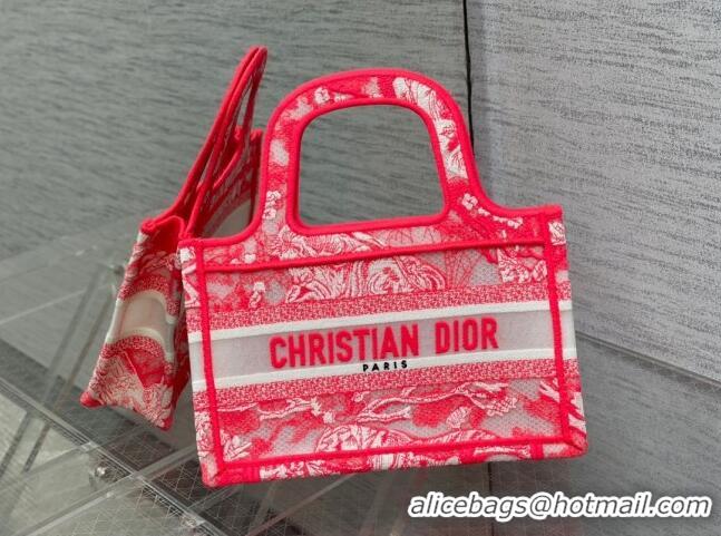 Promotional Dior Mini Book Tote Bag in Fluorescent Pink Toile de Jouy Transparent Canvas CD8027 2022