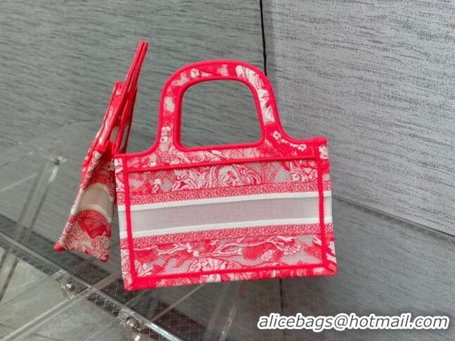 Promotional Dior Mini Book Tote Bag in Fluorescent Pink Toile de Jouy Transparent Canvas CD8027 2022