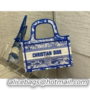 Top Design Dior Mini Book Tote Bag in Fluorescent Blue Toile de Jouy Transparent Canvas CD8027 2022