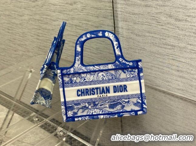 Top Design Dior Mini Book Tote Bag in Fluorescent Blue Toile de Jouy Transparent Canvas CD8027 2022