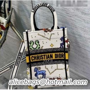 Luxurious Dior Vertical Mini Book Tote Bag in White Pixel Zodiac Embroidery CD0273 2022